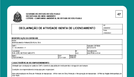 declaração de atividade isenta de licenciamento cetesb